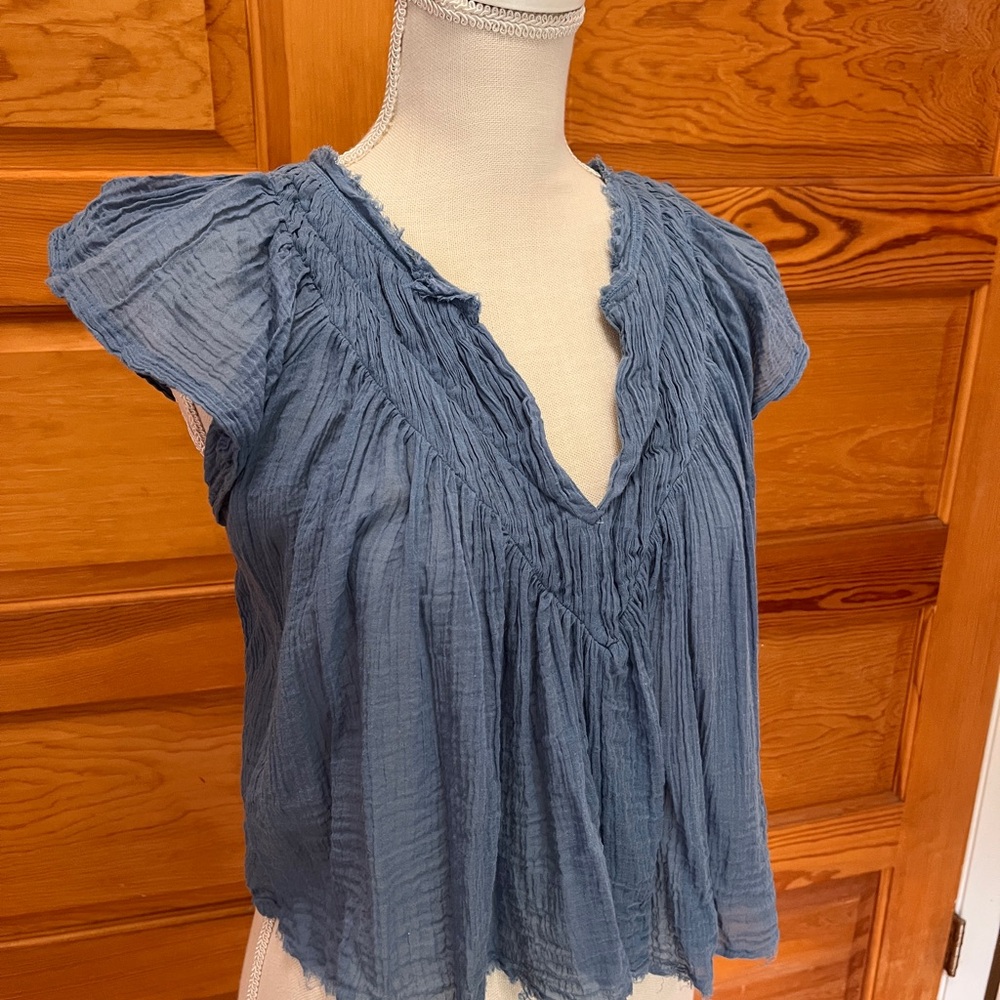 Free People Blue Flutter Sleeve Crop Top